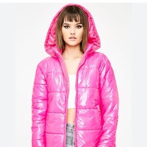 Hot Pink Hooded Puffer Coat - Large